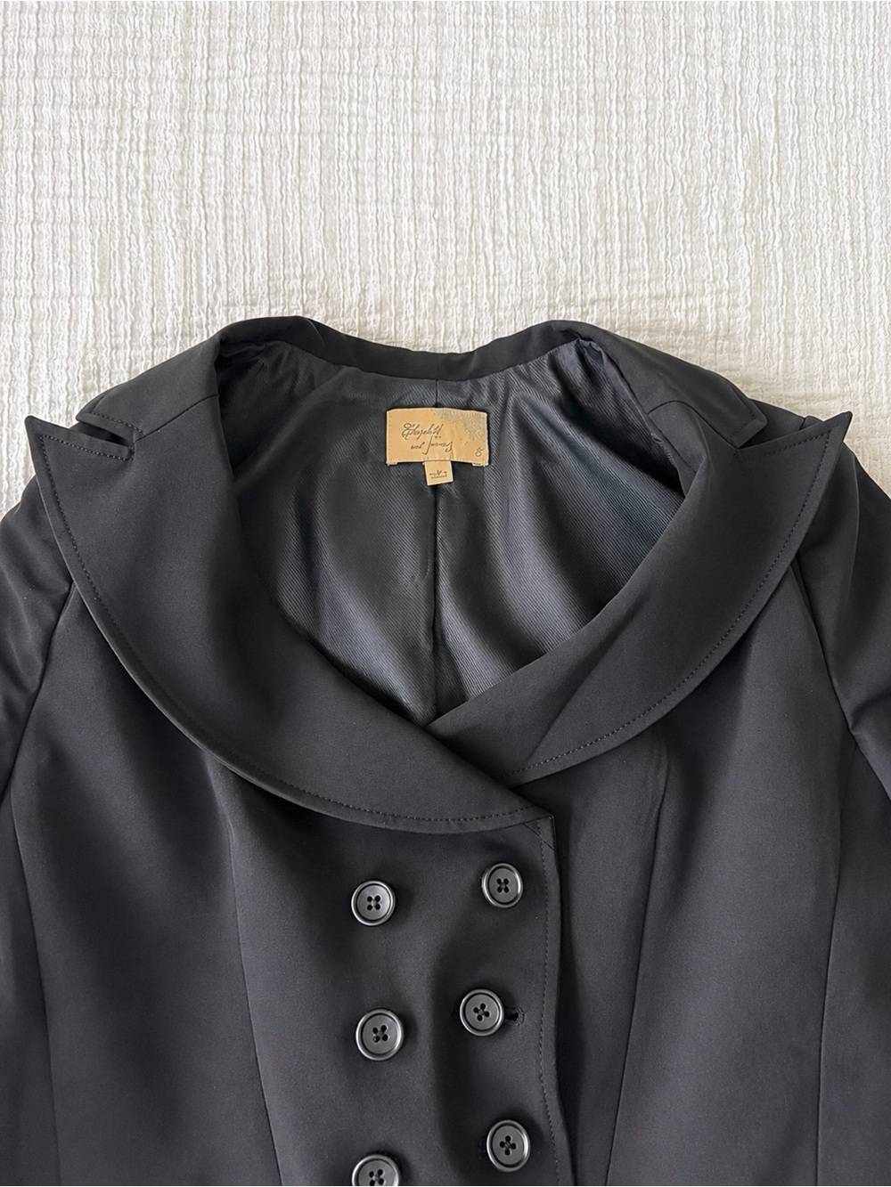 Elizabeth and James Black Double-Breasted Ruched Sleeve Blazer Jacket Size 8 - Picture 6 of 8